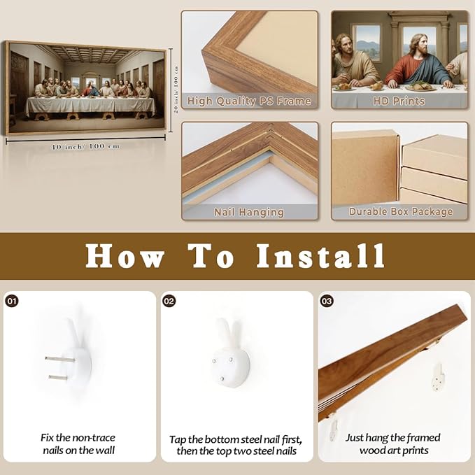 ANHUIB The Last Supper Wall Art Jesus Christian Wall Decor Religious Painting 20x40 Inch for Living Room Bedroom