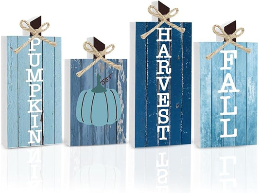 Fall Decorations for Home Thanksgiving Decorations Indoor Autumn Decor Sign Fall Gifts for Women Men Blue Pumpkin Vintage Fall Centerpieces for Dining Table Farmhouse Kitchen Bathroom Bedroom Office