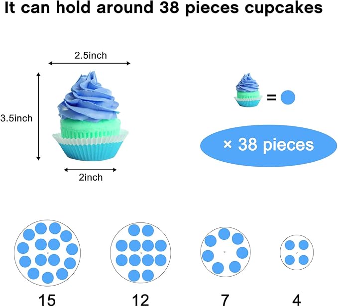 YestBuy 4 Tier Round Cupcake Stand – Premium Cupcake Holder – Acrylic Cupcake Tower Display- Cady Bar Party Décor + LED Light String – Ideal for Weddings, Birthday Parties & Events (Blue)