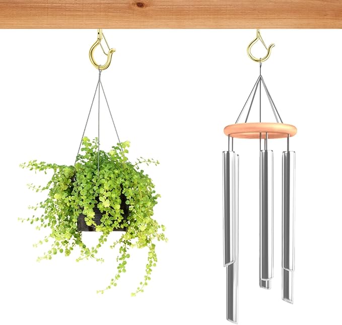 36 PCS Q-Hanger Hooks, Screw Hooks for Outdoor String Lights, Safety Buckle Design Cup Eye Hook for Hanging Christmas Lights, Plants, Mounted on Wall Ceiling, Include 1 Wing Nut Driver, Gold