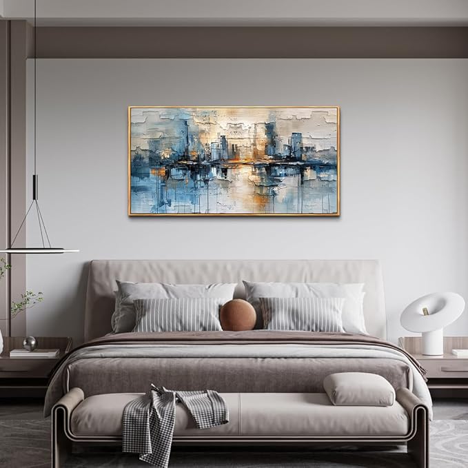 ZUITINGHUA Wood Framed Canvas Wall Art For Living Room Decor For Bedroom Office Wall Decoration Blue Abstract Painting Modern Pictures Artwork Room Aesthetic Home Decor 20x40 In