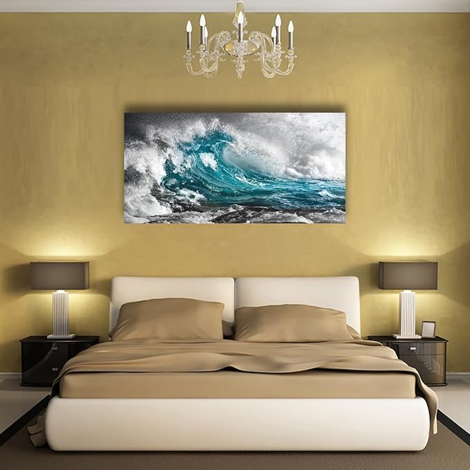 Sea Wave Pictures Canvas Wall Art For Living Room Bedroom Wall Decor,Surge Wall Art Print Paitnings for Home Decor,Morden Artwork Sea Seascape Canvas Art Waterproof Ready to Hang-24x48Inches