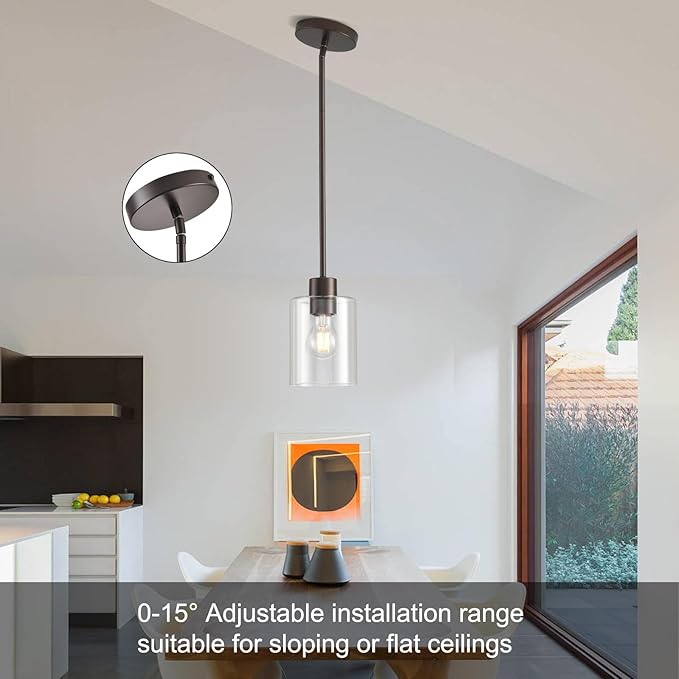 Oil Rubbed Bronze Pendant Lights Kitchen Island - Clear Glass Pendant Light Fixture Multiple Stems Rods 3 Units 12 Inch 3 Units 4 Inch (3 Pack Oil Rubbed Bronze Downrod)