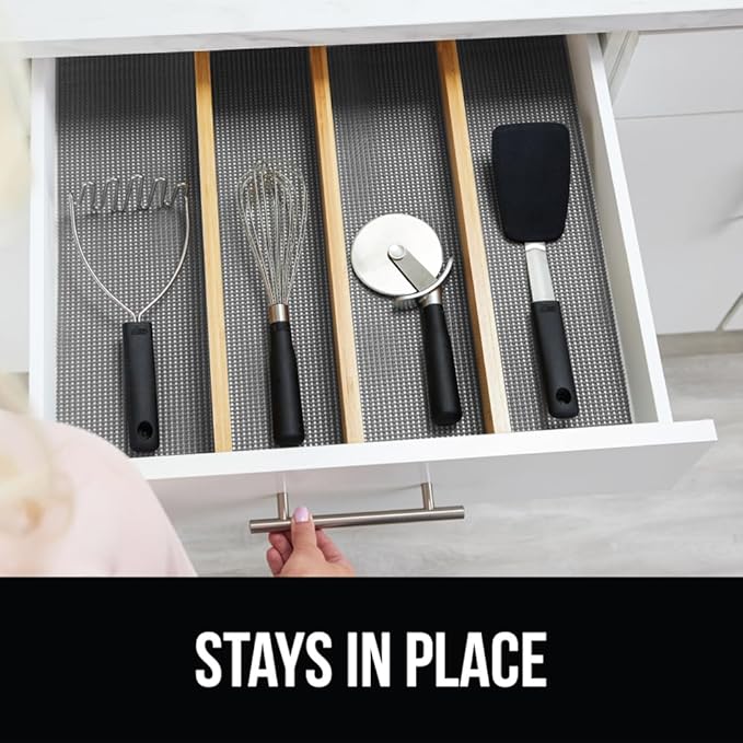 GORILLA GRIP powerGRIP Drawer Shelf and Cabinet Liner, Thick Strong Hold, Non-Adhesive Liners Protect Kitchen Cabinets and Cupboard, Bathroom Drawers, Easy Install, Breathable Mat, 24" x30', Gray