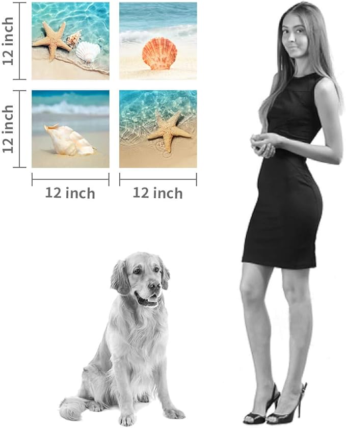 Hardy Gallery Beach Seashell Starfish Wall Art: Blue Ocean Beauties Artwork Print on Wrapped Canvas for Living Room (12''x12''x4pcs)