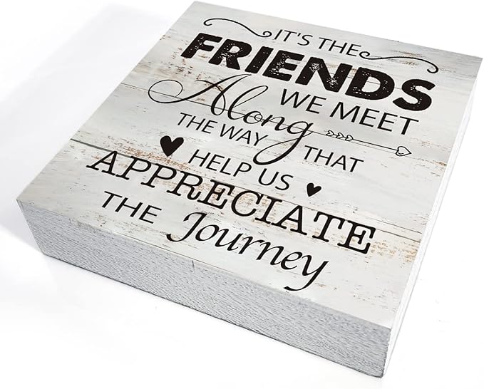 Kinship Wooden Box Sign Desk Decor Rustic Wood Block Plaque Box Sign for Home Living Room Shelf Table Decoration (5 X 5 Inch) (FRIENDS)