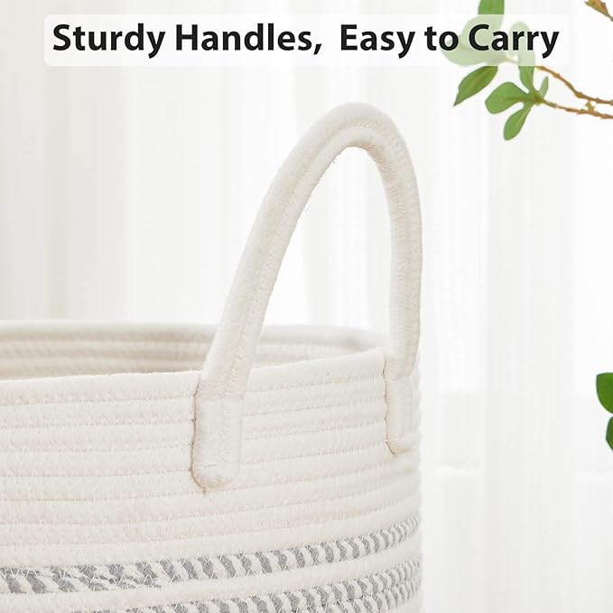 Fiona's magic 72L Large Woven Rope Laundry Hamper, Tall Laundry Basket Storage, Baby Nursery Hamper for Blankets, Toys and Clothes Hamper for Bedroom and Living Room Organizing, Jute, White