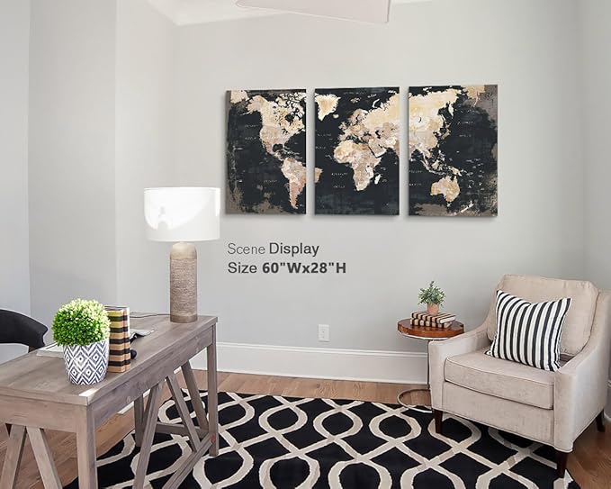 Elixart Bedroom Wall Decor Inspirational Wall Art Black Wall Pictures for Living Room Paintings for Decoration Map Canvas Artwork Big Brown Decor for Kitchen Dining Room