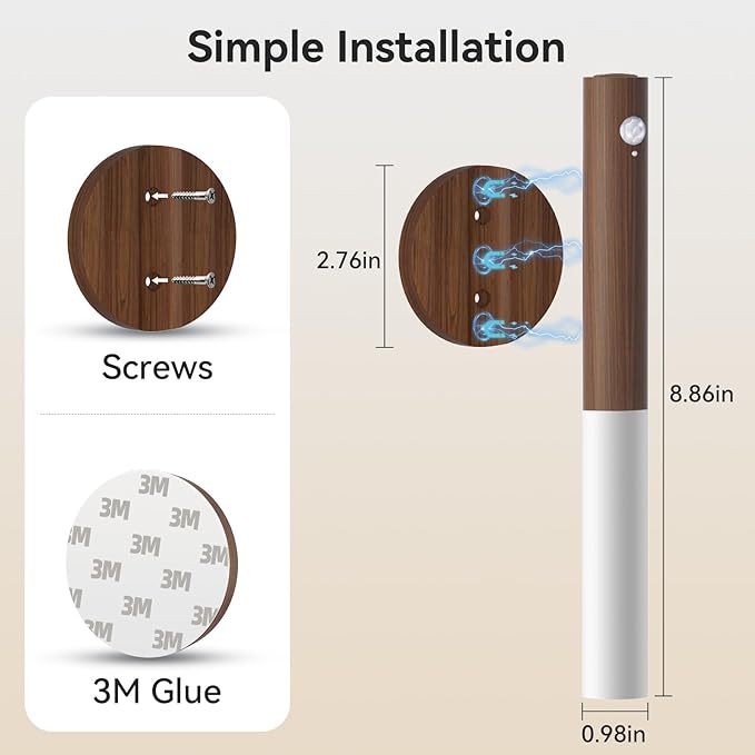 Wooden Motion Sensor Lights Indoor - Magnet Body Hallway Rechargeable LED Wireless Battery Operated Wall Sconce, Portable Decor Torch Night Lighting for Bedroom (Walnut Wood 2PCS)