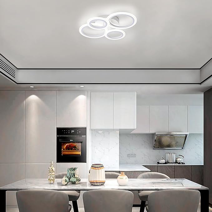 Modern LED Ceiling Light, White 4 Rings Flush Mount Ceiling Light, 4000K Lighting Fixture Ceiling Lamp for Kitchen, Bedroom, Living Room, Laundry Room