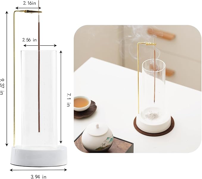 Incense Holder, Ceramic Incense Holder for Sticks with Glass Ash Catcher,Incense Burner for Meditation Yoga Spa Room Decor
