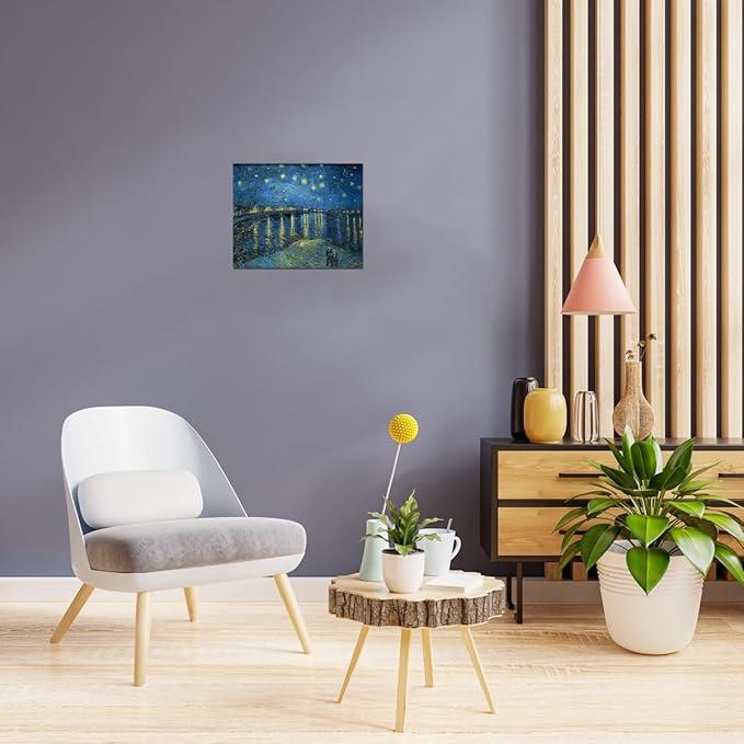 QBQT Starry Night Over the Rhone by Van Gogh Landscape Canvas Wall Art Bathroom Decor Famous Painting Print Blue Artwork for Living Room Home Office Decor Frame 12x16inch