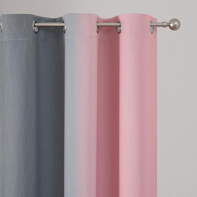 Estelar Textiler Pink and Grey Blackout Curtains 54 Inch Length, Light Blocking Gradient Drapes for Kitchen, Room Darkening Thermal Insulated Grommet Ombre Curtains for Bathroom,42Wx54L,2 Panels