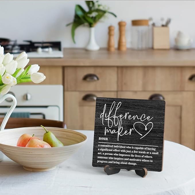 Wooden Table Sign Gift Difference Maker Definition Desk Decor Wood Plaque With Stand Unique Gift Ideas for Boss Women Best Mom Coworker Teacher Office-B01