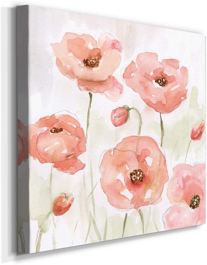 Square Premium Gallery Wrapped Canvas Flower Multicolor Wall Art Abstract Floral Romance Modern Pictures Print for Home Office, Ready to Hang