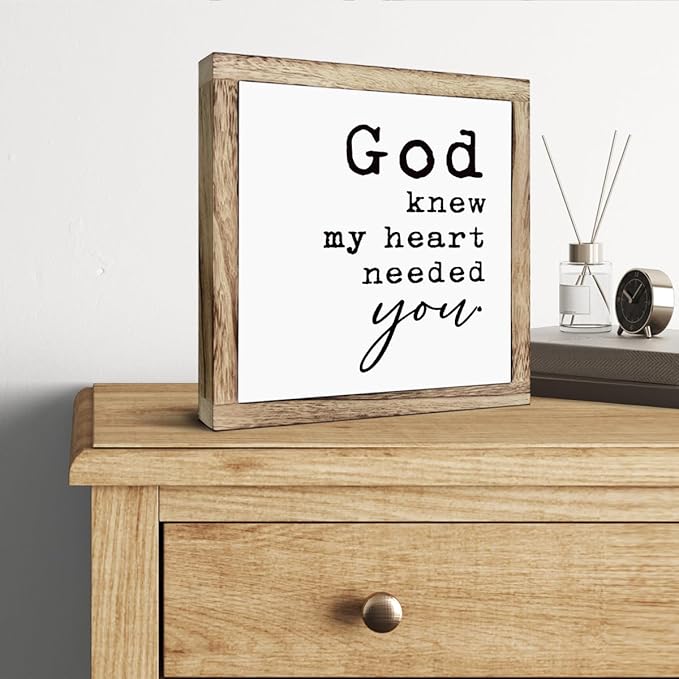 SUSZDOU Christian Wood Decor, Rustic Wooden Plaque Sign, God Knew My Heart Needed You, Multicolor, 9.8x9.8 Inch, Tabletop Mount, Home, Office, Bedroom, Gift