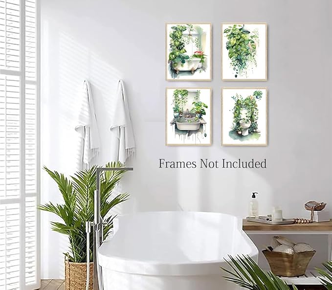 Botanical Bathroom Wall Art Prints,Botanical Boho Bathroom Decor Wall Art,Funny Green Eucalyptus Leaf Prints for Home Laundry Decoration Set of 4(8"x10"Unframed)