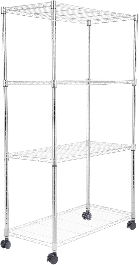 Whitmor 4 Tier Storage Shelves, Heavy Duty with Wheels, 400 lbs Capacity per Shelf, Max 1600 lbs Total, Adjustable Shelving Unit for Garage, Kitchen, Bathroom, 36" L x 18" W x 59" H, Chrome