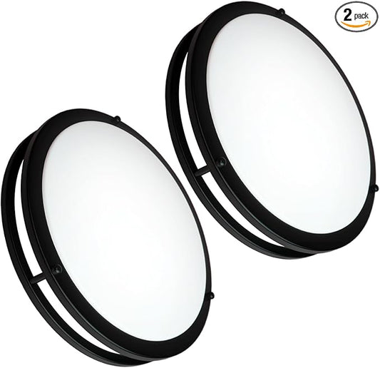 OOWOLF 2-Pack 36W 13inch LED Flush Mount Ceiling Light Fixture Dimmable Matte Black, Easy to Install LED Ceiling Lamp Fixture Without Flicker, Super Bright 3600LM 5000K Daylight White