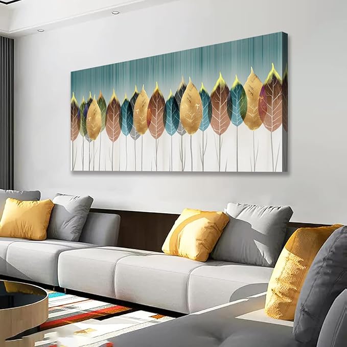 Colorful leaves Pictures Canvas Wall Art for Living room Bedroom or Bathroom Wall Decor,Abstract leaves Wall Art Print Paitnings for home Decor,Abstract painting Waterproof Stretched Ready to