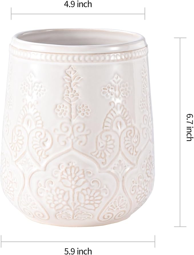 Utensil Holder, Large Kitchen Utensil Holder for Counter, 6.7”Ceramic Cooking Utensils Holder, Kitchen Decor for Counter (White)