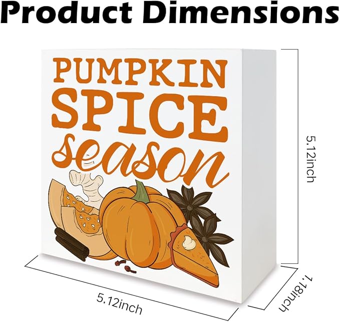 Pumpkin Decor, Autumn Home Office Decors, Fall Decor Art, Autumn Thanksgiving Wooden Signs, Rustic Tabletop Decors, Decorative Wooden Box Sign, Pumpkin Spice Season Wood Signs A14
