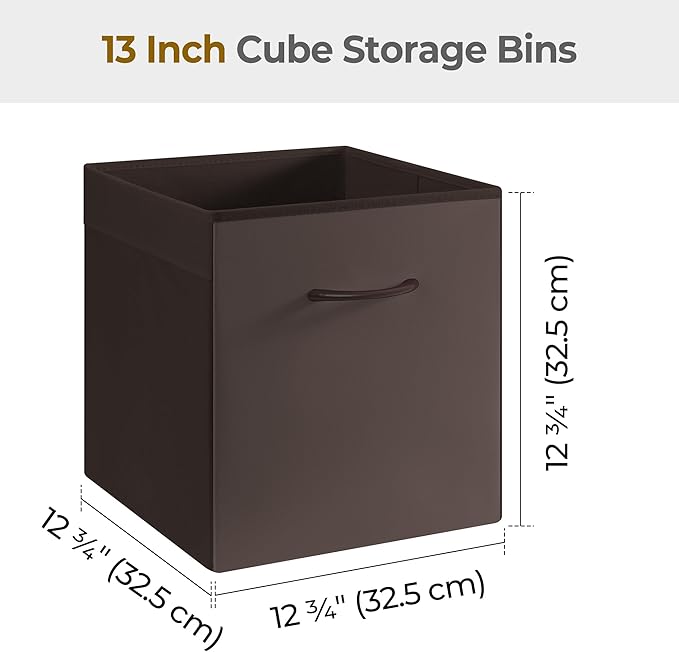 StorageWorks Brown Storage Cubes, 13x13 Storage Cube Bins with Handle, Cube Storage Organizer Bins for Shelves and Closet, Collapsible Storage Bins, 4-Pack