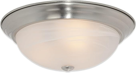 DESIGNERS FOUNTAIN Reedley 2-Lights Flush Mount Ceiling Light, 13 Inch Lighting Fixture for Kitchen, Bedroom, Bathroom, and Hallway, White Alabaster Glass, Satin Platinum, 1257M-SP-AL