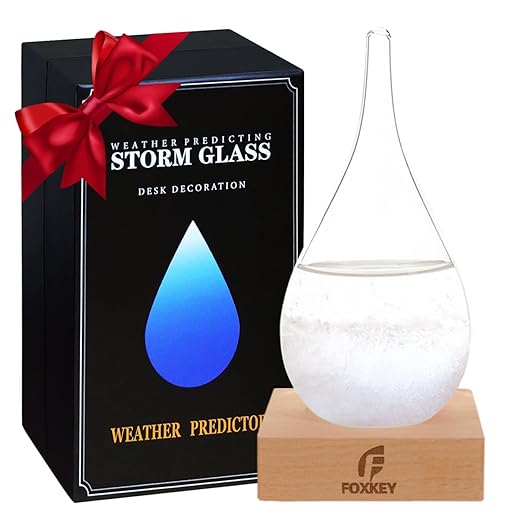 Storm Glass Weather Predictor, Snow Globe Drop-Shaped Weather Forecast Bottle, Unique Fashion Home Decor Weather Gifts for Men Women