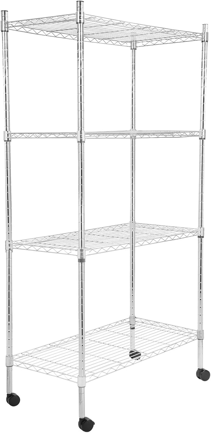 Whitmor 4 Tier Storage Shelves, Heavy Duty with Wheels, Adjustable Steel Organizer Wire Rack, 400 lbs Capacity per Shelf, Max 1600 lbs Total for Garage, Kitchen, Plant, 36" L x 14" W x 54" H, Chrome