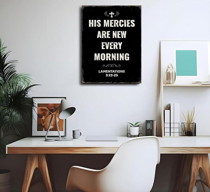 Ploceiny Christian Wall Art His Mercies Are New Every Morning 3:22-23 - Bible Verse Print for Bedroom, Living Room, Office & Prayer Room - Farmhouse Style wall art.A-429