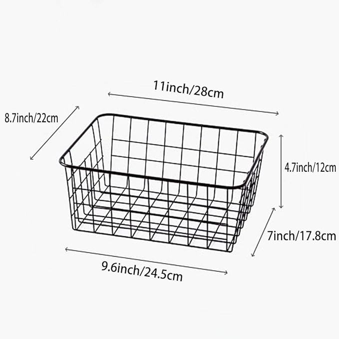 LeleCAT Wire Baskets with Handles, Wire Storage Organizer Baskets, Household Refrigerator for Cabinets, Pantry, Closets, Bedrooms - Set of 4（Black)