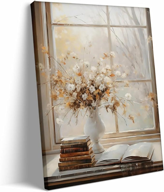 Framed Fall Decor Canvas Print Posters Vintage Light Academia Wall Art Autumn Painting Cozy Fall Autumn Leaves Home Decor 20x30 framed