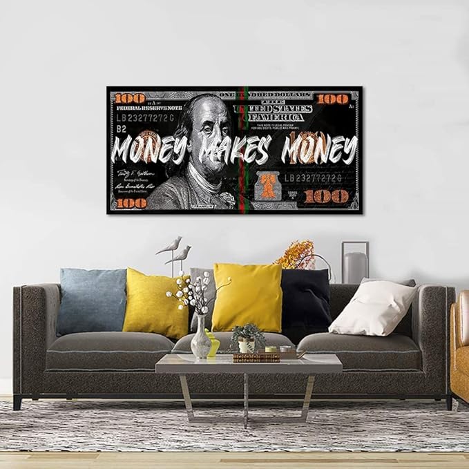 Yatsen Bridge Huge Banknotes Wall Art Canvas Money Makes Money Picture Poster and Prints Paintings Fashion Creativity Dollar Artwork Framed Ready to Hang-48 inch x 24 inch