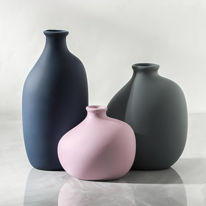Ceramic Vase Set of 3,Decorative Vases Home Decor, Modern Boho Rustic Farmhouse Pottery Vases for Pampas Grass Dried Fresh Flowers,Bedroom,Living Room,Bookshelf, Mantel，Centerpiece Table Decor
