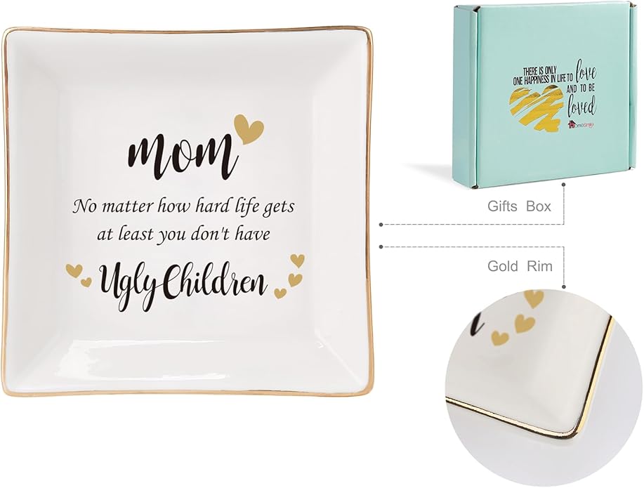 HOME SMILE Ceramic Ring Dish Jewelry Tray for Mom Sister Friends