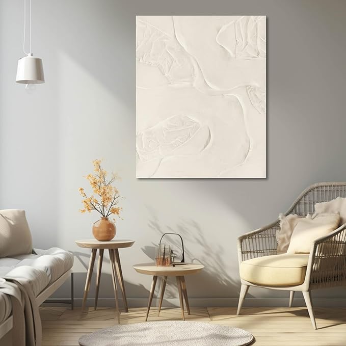 CHUDANHAO Beige Oil Paintings Textured Canvas Pictures Line Wall Decor Paintings 32"x40" Large Pictures for Living Room Bedroom Hotel