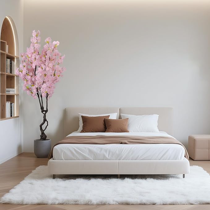 Artificial Pink Cherry Blossom Tree 7ft(84in) Faux Japanese Sakura Indoor Decoration Natural Fake Cherry Floral Tree for Home Realistic Silk Pink Flowers in Pot for Living Room,Office,Outdoor Decor