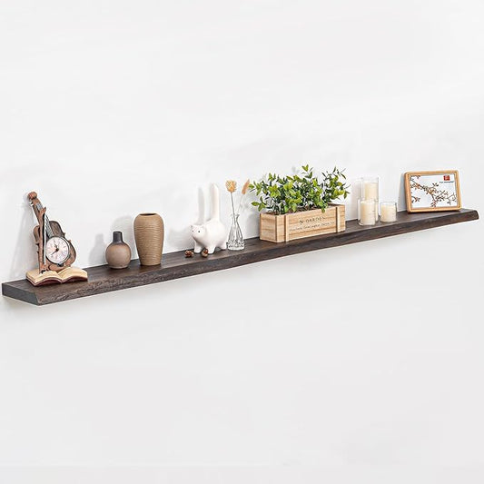 72 Inch Floating Shelves for Wall, Rustic Elm Wood Floating Shelves for Home Décor, Wall-Mounted Display Shelves with Heavy-Duty Bracket, Long Floating Shelf for Kitchen, Living Room, Walnut
