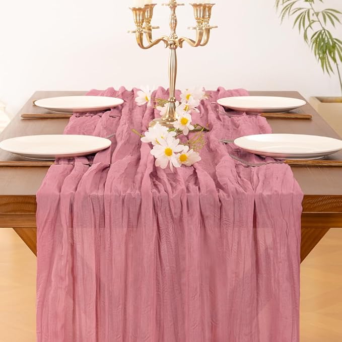 Socomi 6pcs Mauve Fall Thanksgiving Cheesecloth Table Runner Boho Rustic Gauze 120 inch 10FT Cheese Cloth Runner for Wedding Party Baby Shower Birthday Home Decor Holiday Decorations