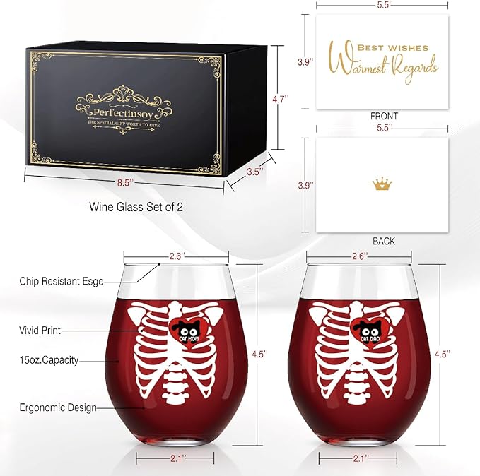 Perfectinsoy Cat Parents Funny Wine Glasses Set of 2, Romantic Gifts for Cat Lovers, Anniversary Birthday Remembrance Graduation Gifts for Lovers Wife Husband Dad Mom Radiology Tech Graduate