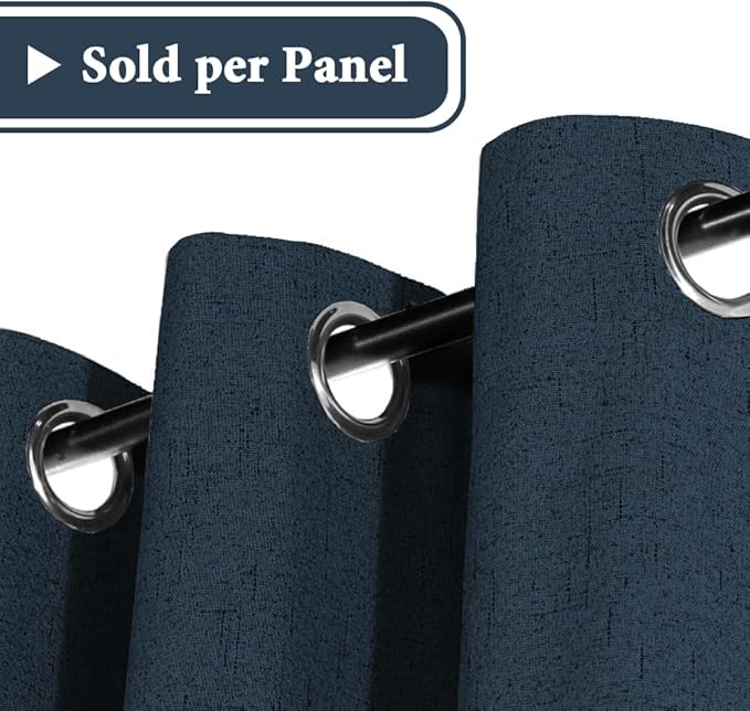 H.VERSAILTEX 100% Blackout Curtain for Bedroom 108 Inches Long Grommet Linen Face Full Light Blocking Curtain Drape for Living Room Thermal Insulated Linen Look Curtain 1 Panel, 52" W x 108" L, Navy