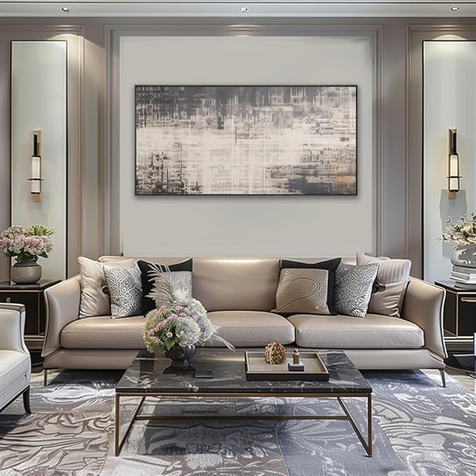 Wall Art Grey and Brown Abstract Wall Decor Modern Artwork for Living Room Bedroom Dining Room Home Office Decor Large Framed Ready to Hang 24"x48"