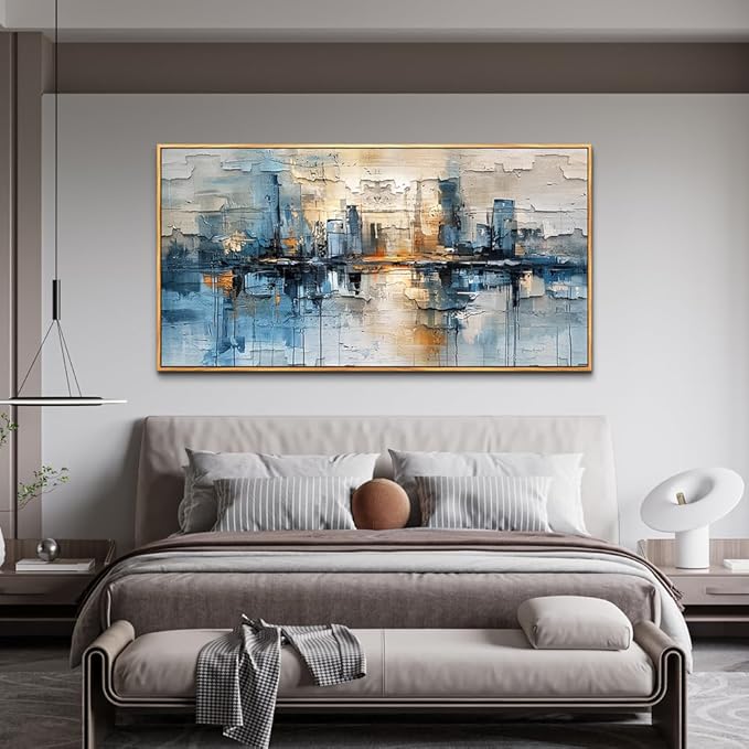 ZUITINGHUA Wood Framed Canvas Wall Art For Living Room Large Wall Decor For Office Bedroom Decorations Blue Abstract Picture Modern Wall Painting Artwork Aesthetic Home Decor Ready to Hang 30x60 In