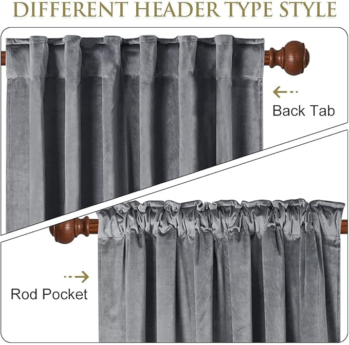 StangH Light Grey Velvet Curtains - Elegant Bedroom Decorative Window Treatments Room Darkening Thermal Insulated Door Curtains for Balcony/Dining Room, Silver Grey, W52 x L84, 2 Panels