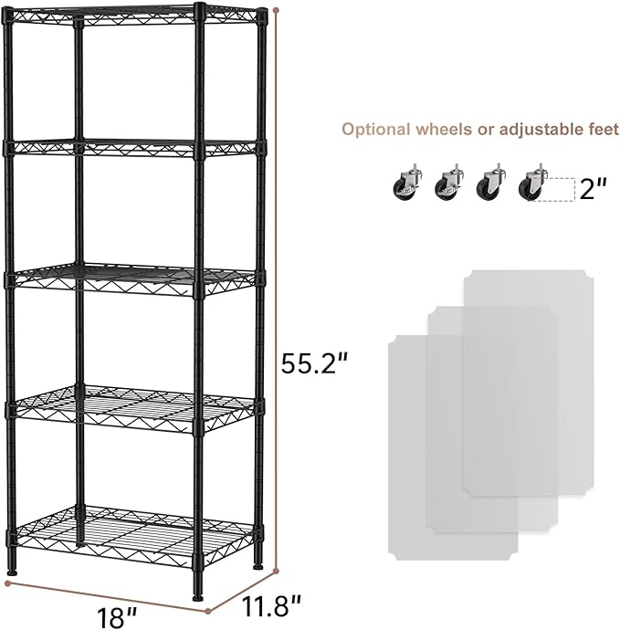 SINGAYE 5 Small Wire Shelves Kitchen Pantry Close Home Organizers and Storage Bathroom Shelf Laundry Room Organization Adjustable Book Metal Garage Shelving Unit