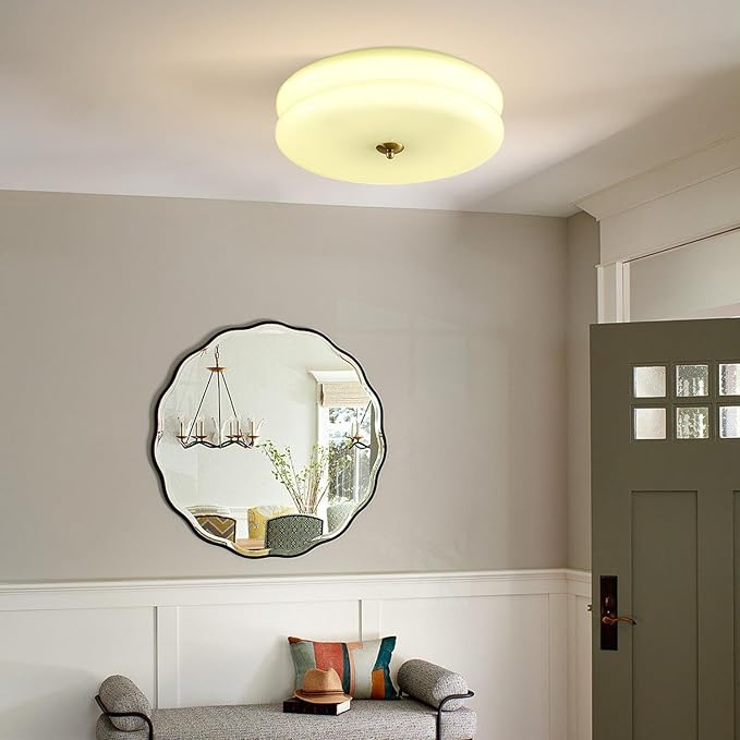 KCO Lighting Mid Century Modern LED Ceiling Lights Mint Green Glass Ceiling Lamp Large Hallway Ceiling Light Nordic Vintage Round Semi Flush Ceiling Light Fixture