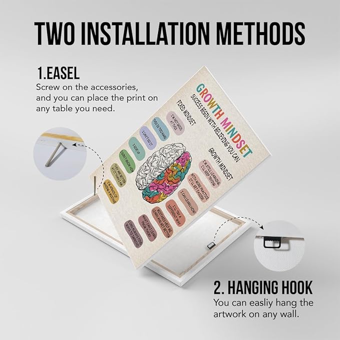 Inspirational Growth Mindset Quote Canvas Wall Art Therapy Office Decor Mental Health Success Begin with Believing Framed Paintings Artwork Home Office Classroom Wall Decor 15 x 12 Inches