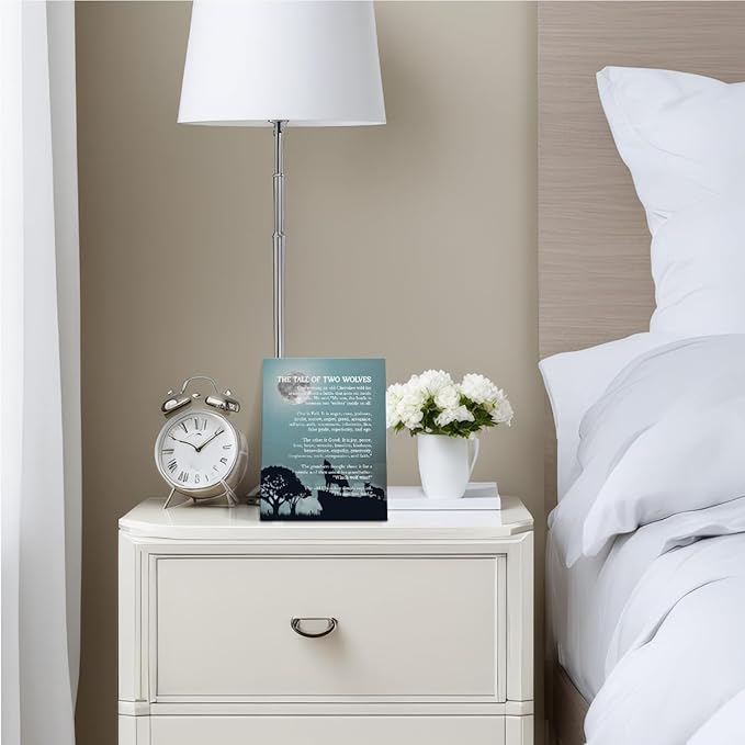 Wolf Wall Art: The Tale of Two Wolves - Native American Inspirational Quote Canvas Poster, Decor, Gifts 6x8 inch