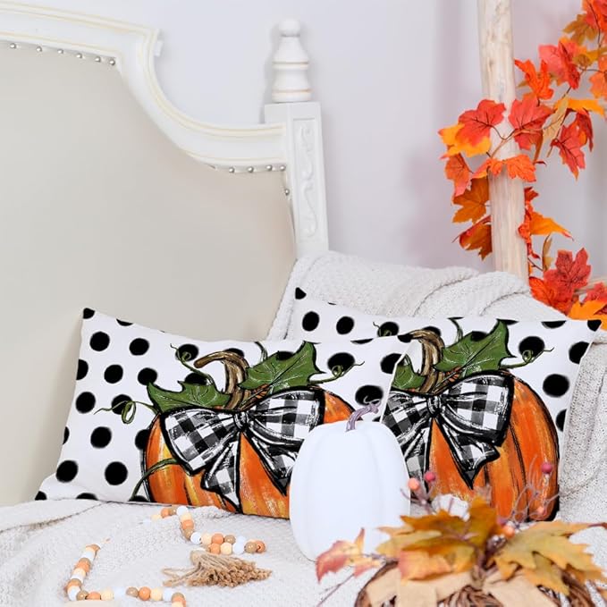 AACORS Fall Pillow Cover 12x20 Inch Polka Dots Pumpkin Decor Autumn Farmhouse Seasonal Pillow Case Decoration for Home Sofa Couch AA279-12-2